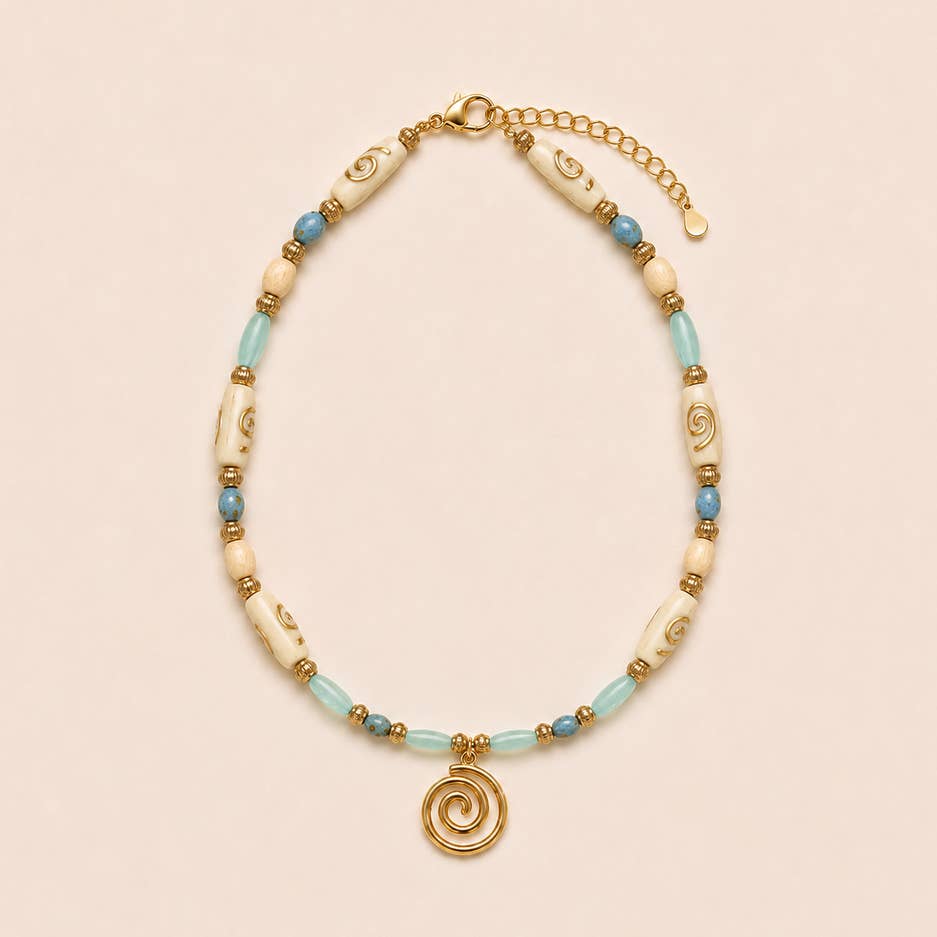 Collier Spirale Solaire - Perles Naturelles & Doré