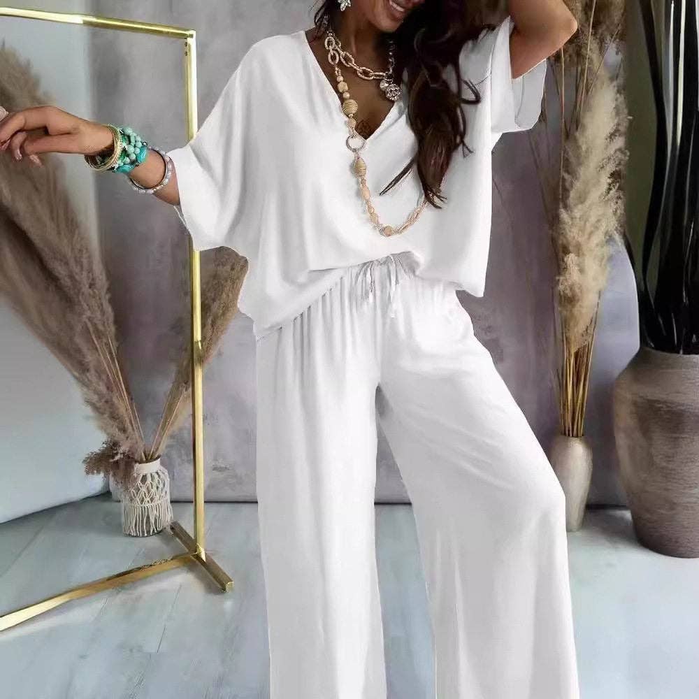 Ensemble Fluide Blanc - Haut & Pantalon Large